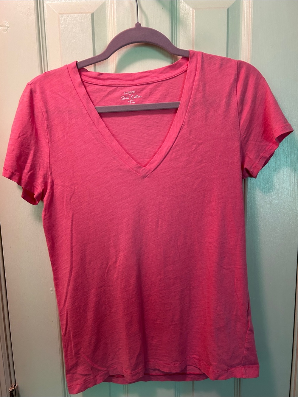 J. Crew Hot Pink V-Neck Short Sleeve Tee